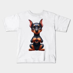 Valentine Doberman Pinscher Dog Giving Heart Hand Sign Kids T-Shirt